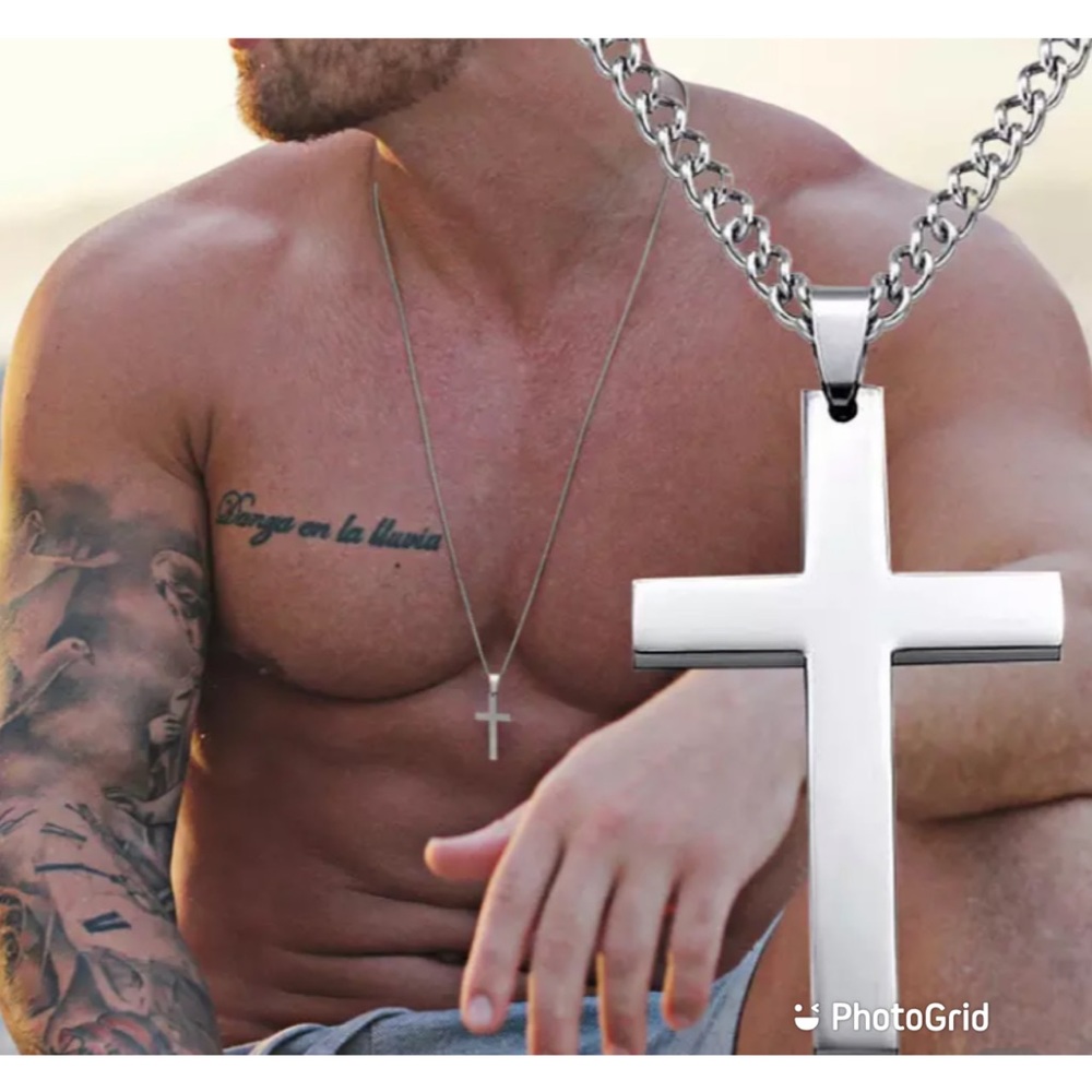 Men’s Cross Necklace Stainless Steel Chain Pendant - Picture 1 of 8